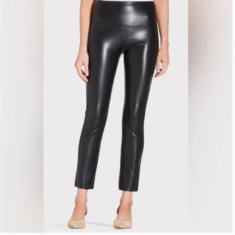 DAVID LERNER HIGH WAISTED GEMMA FAUX‎ LEATHER PANTS, Black, Size M